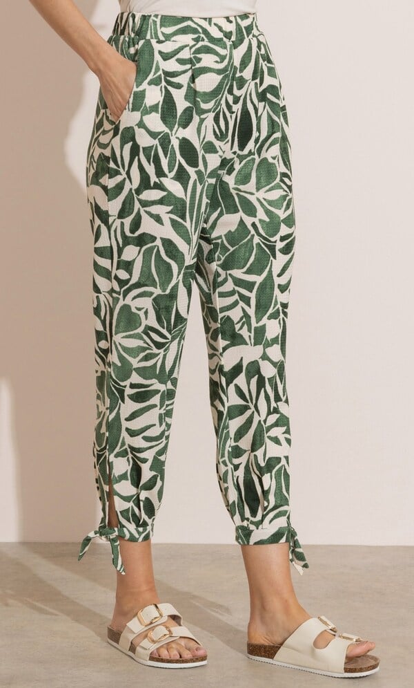 Printed Tie Hem Crop Trousers