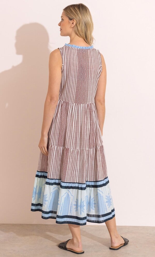 Striped Layered Cotton Midaxi Dress