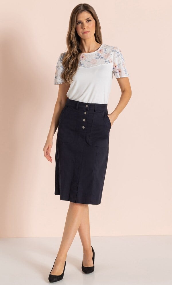 Short Sleeve Floral Trim Top