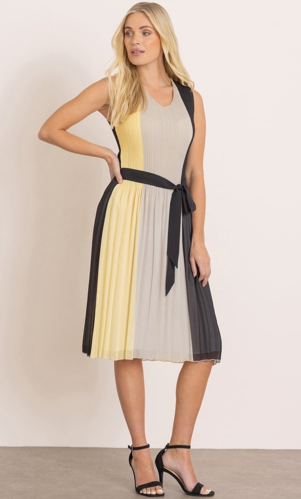 Colour Block Pleated Sleeveless Dress