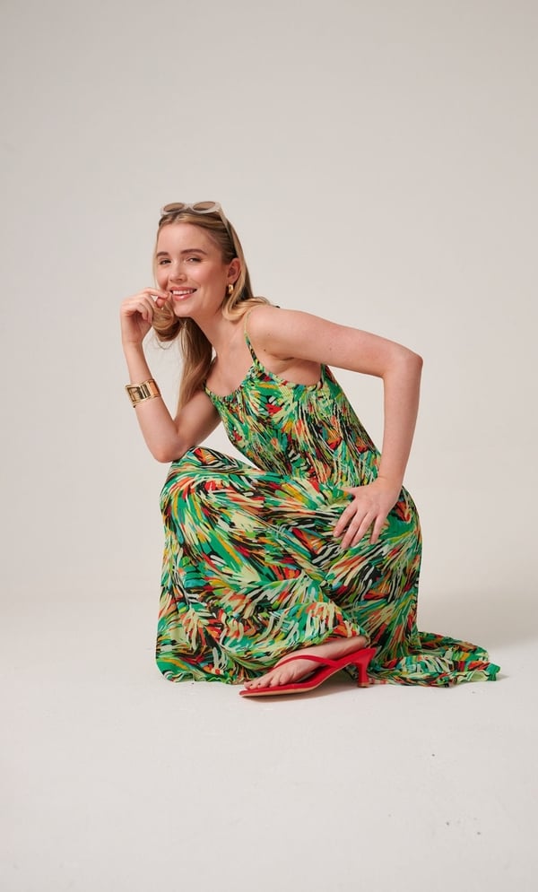 Printed Strappy Pleated Midaxi Dress