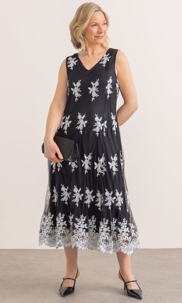 Anna Rose Embroidered Mesh Midi Dress
