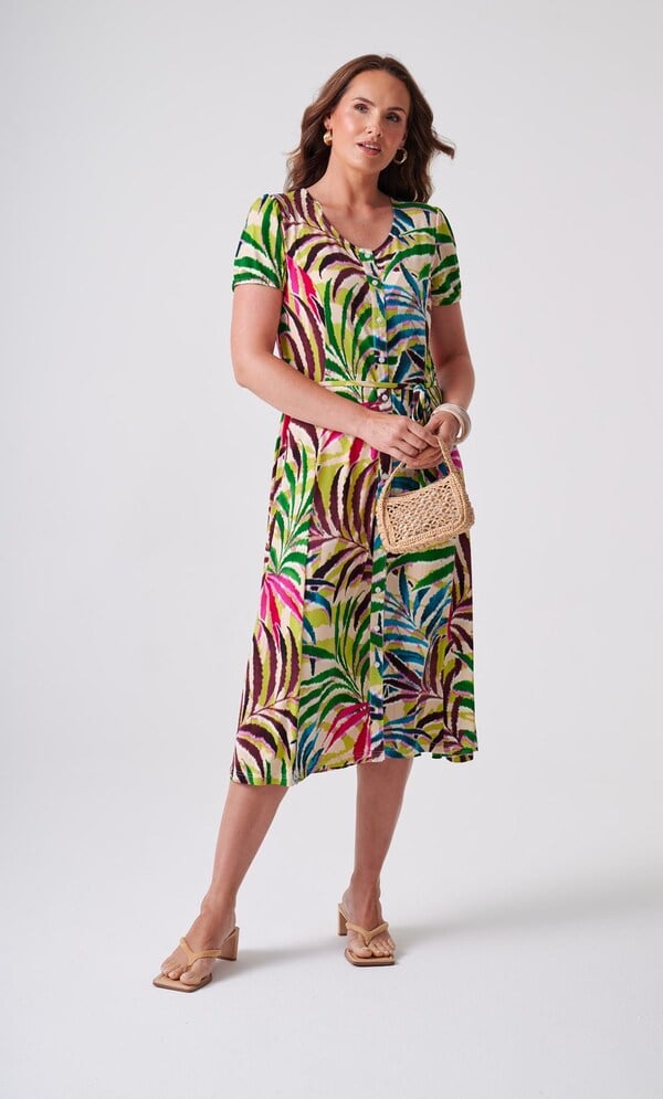 Anna Rose Leaf Printed Jersey Midi Dress