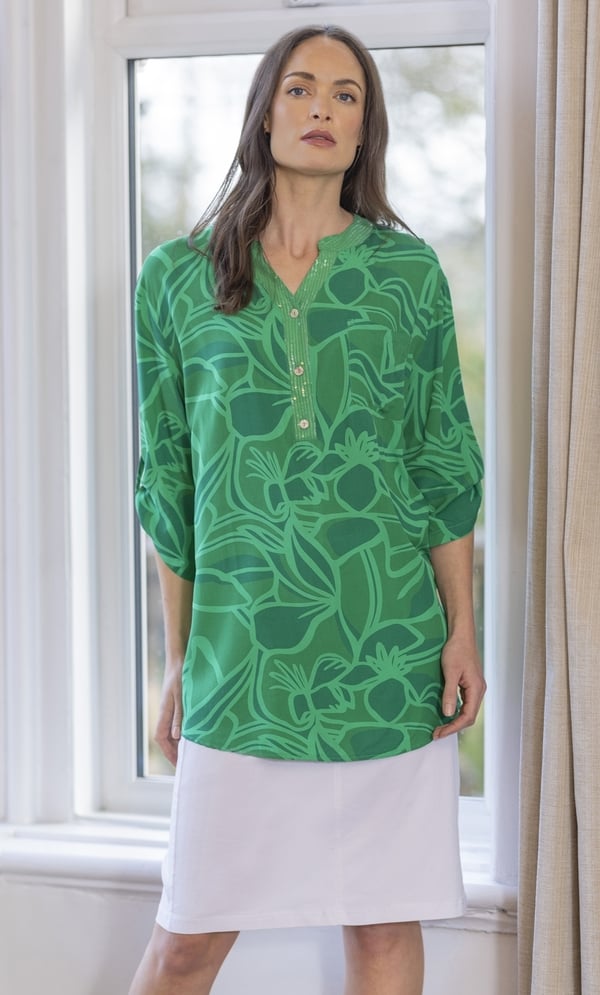 Embellished Printed Relaxed Fit Cotton Top