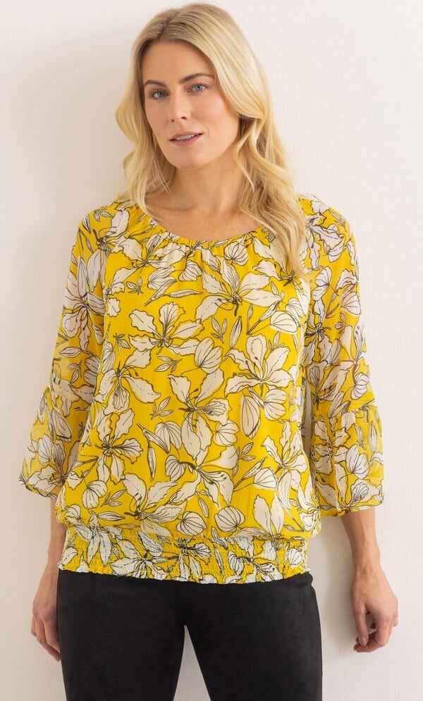 Smocked Hem Floral Print Top