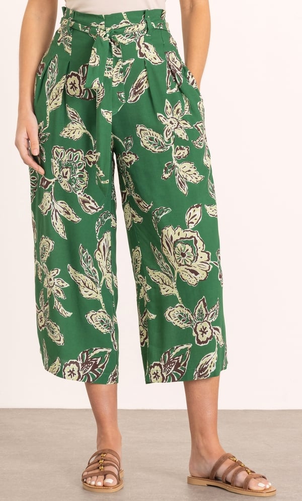 Botanical Printed Wide Leg Cropped Trousers