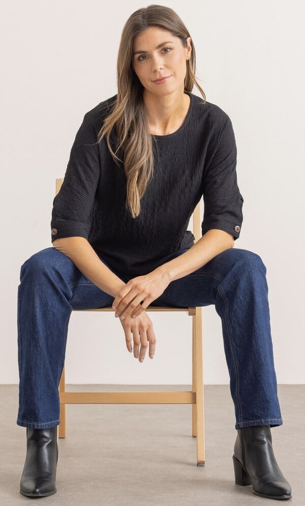 Textured Button Cuff Top