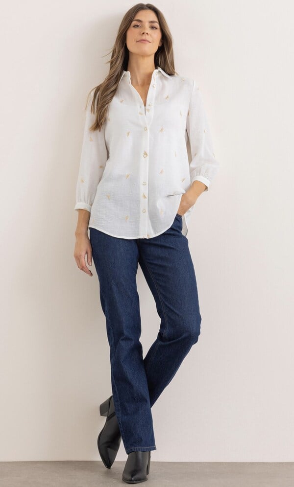 Embroidered Linen Look Blouse