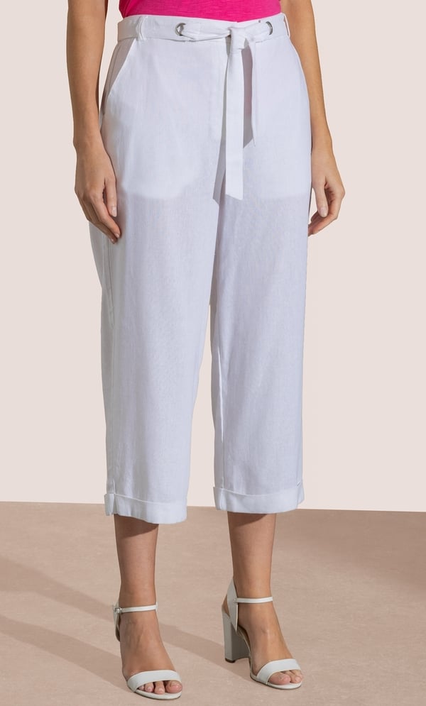 Wide Leg Cropped Linen Blend Trousers