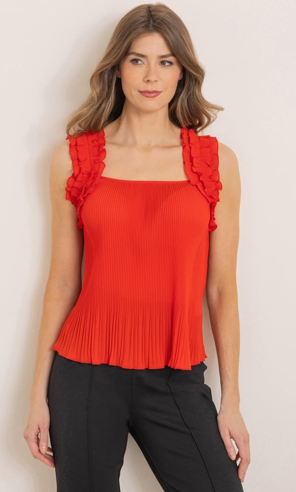 Pleated Sleeveless Ruffle Top