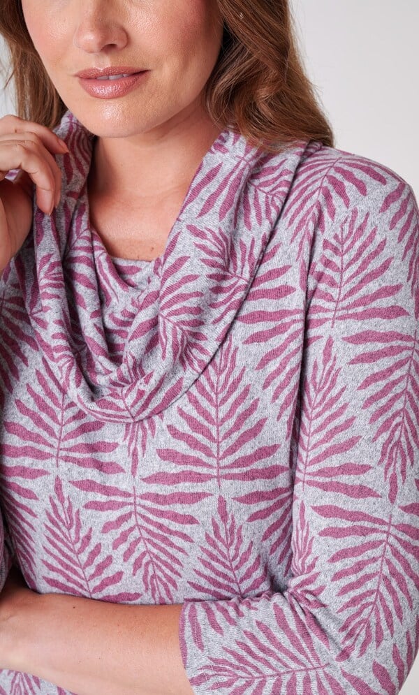 Anna Rose Botanical Leaf Print Cowl Neck Jumper