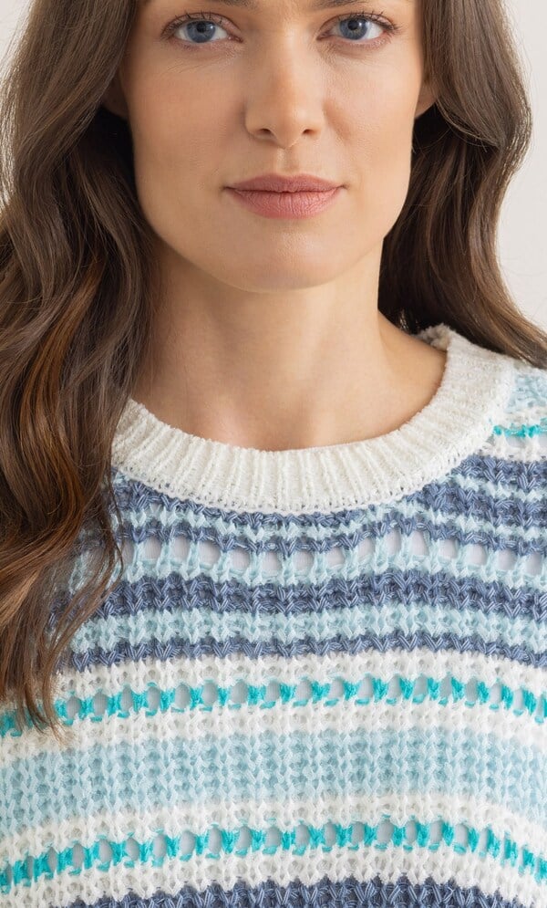 Striped Tape Yarn Short Sleeve Jumper