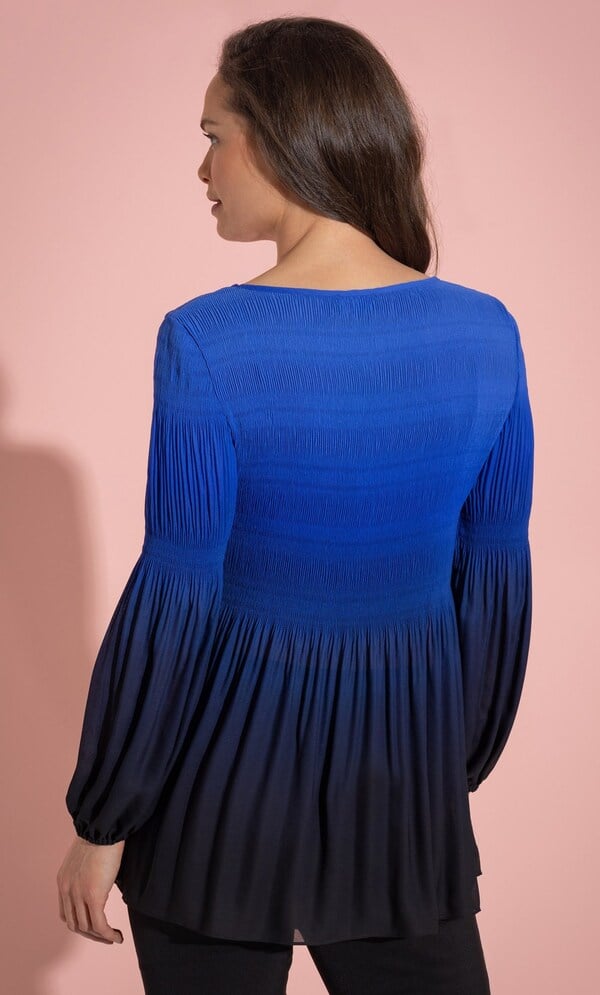 Ombre Pleated Long Sleeve Georgette Top