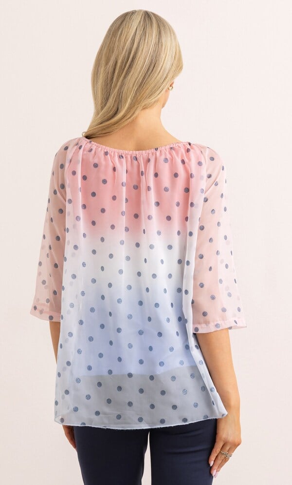 Ombre Spotty Tie Neck Top
