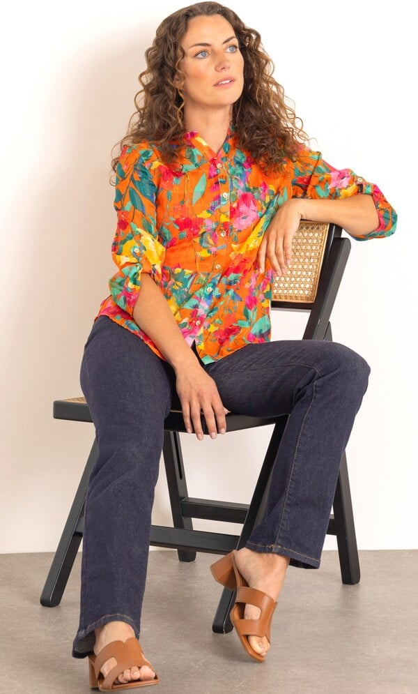 Anna Rose Floral Print And Shimmer Stripe Blouse