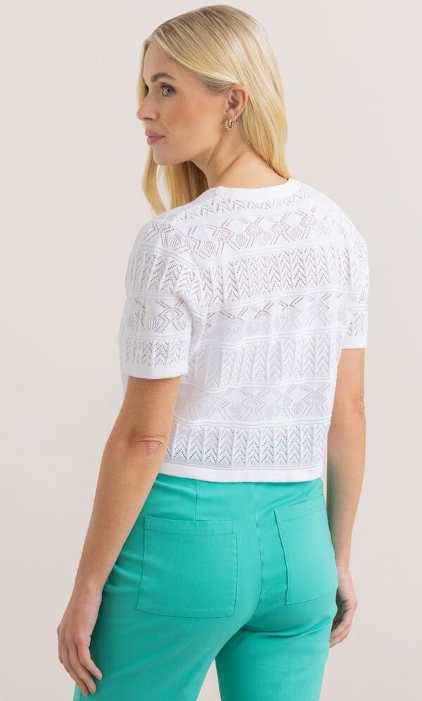 Short Sleeve Cropped Pointelle Cotton Cardigan