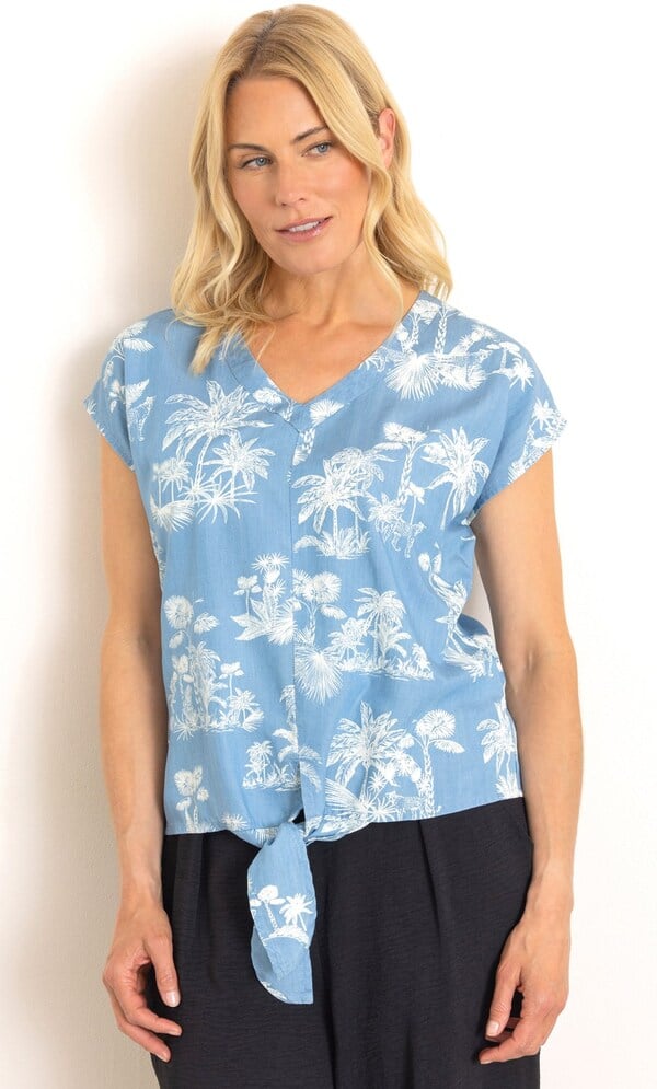 Tie Front Palm Tree Print Top