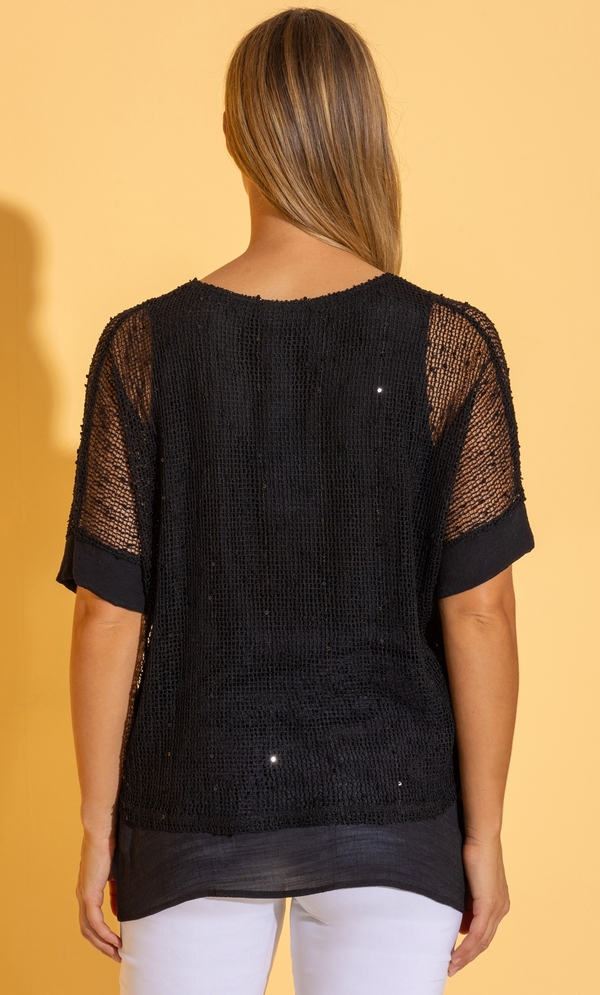 Mesh Layered Short Sleeve Top