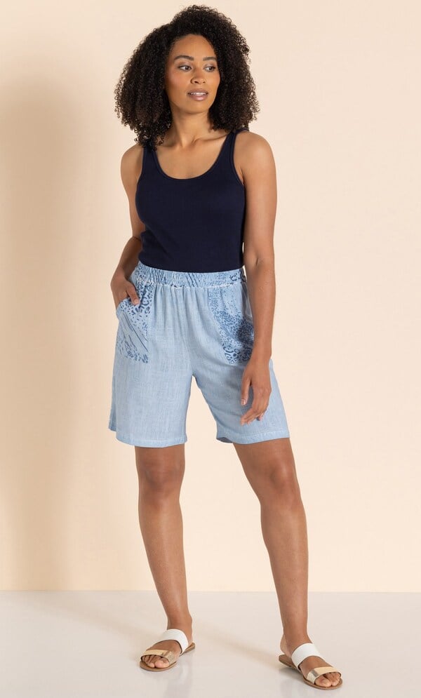 Animal Print Pull On Linen Blend Shorts