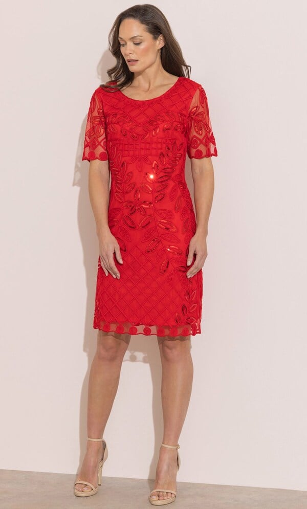 Cornelli Sequin Mesh Shift Dress