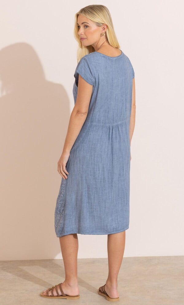 Embroidered Linen Blend Midi Dress
