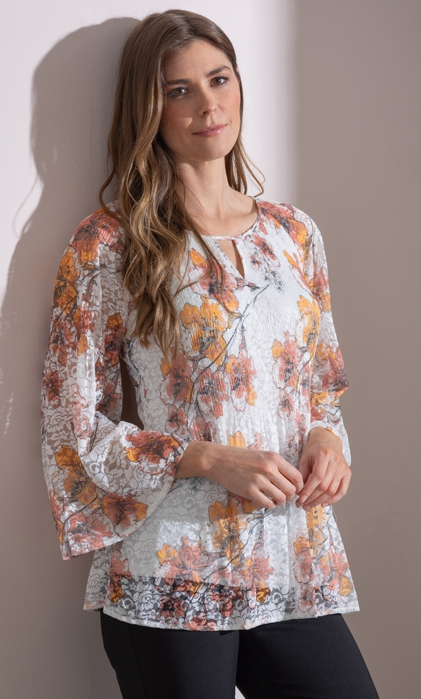 Pleated Lace Printed Top
