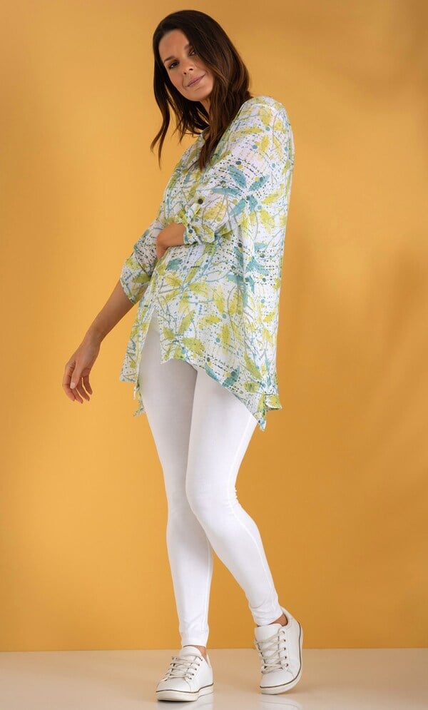 Splash Print Dipped Hem Top