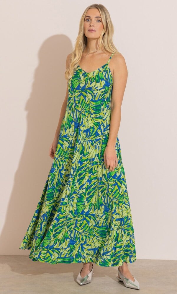 Printed Bias Cut Strappy Maxi Dress
