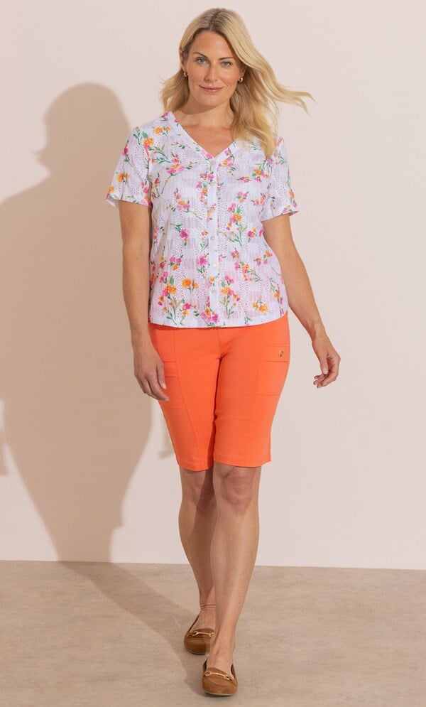 Anna Rose Garden Print Short Sleeve Blouse
