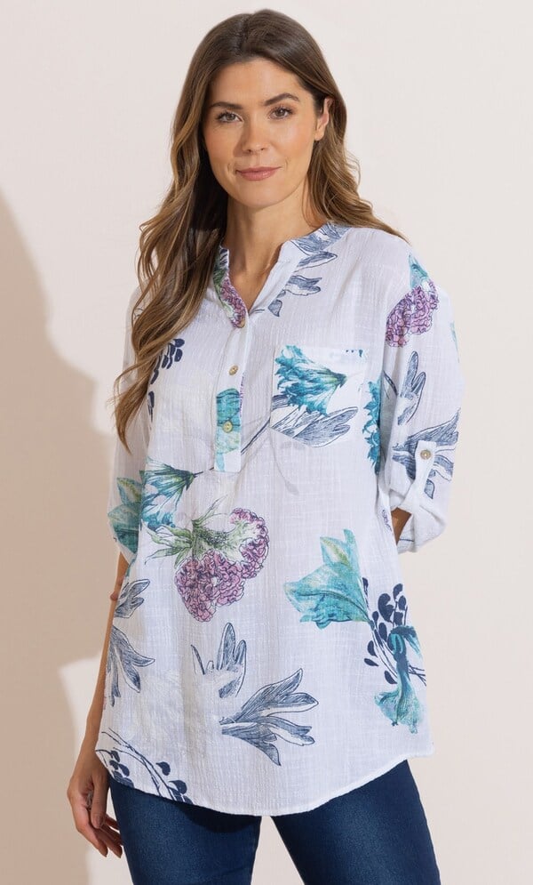 Garden Print Cotton Tunic Top