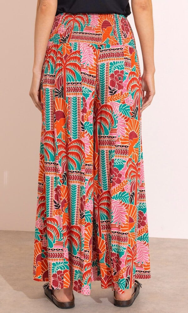 Botanical Print Wide Leg Palazzo Trousers