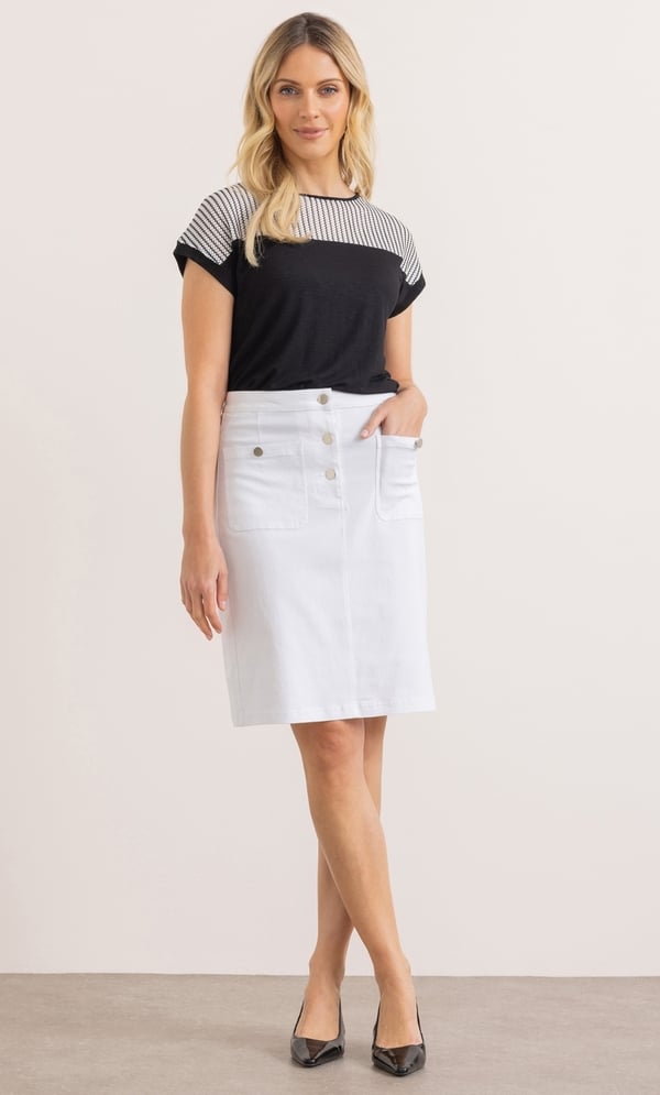 Stretch Button Front Skirt