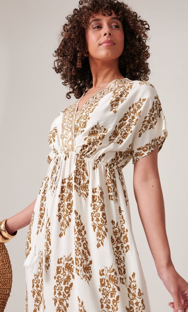 Embellished Printed Midi Dress