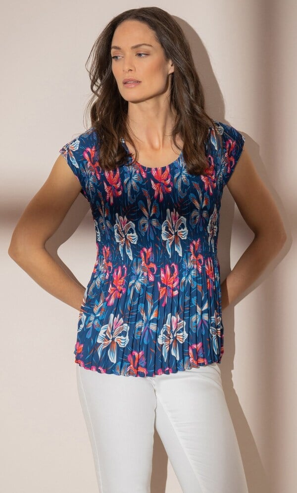 Floral Print Pleated Top