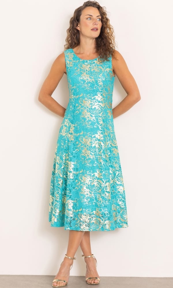 Anna Rose Foil Print Sleeveless Lace Midi Dress