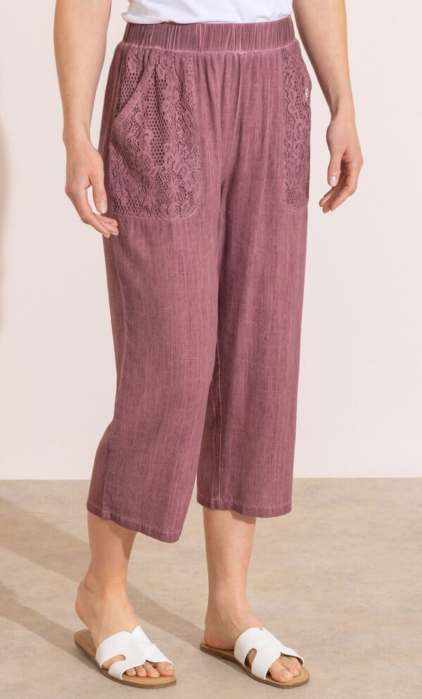 Wide Leg Linen Blend Cropped Trousers