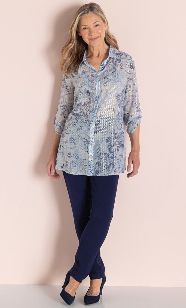 Anna Rose Shimmer Paisley Printed Blouse