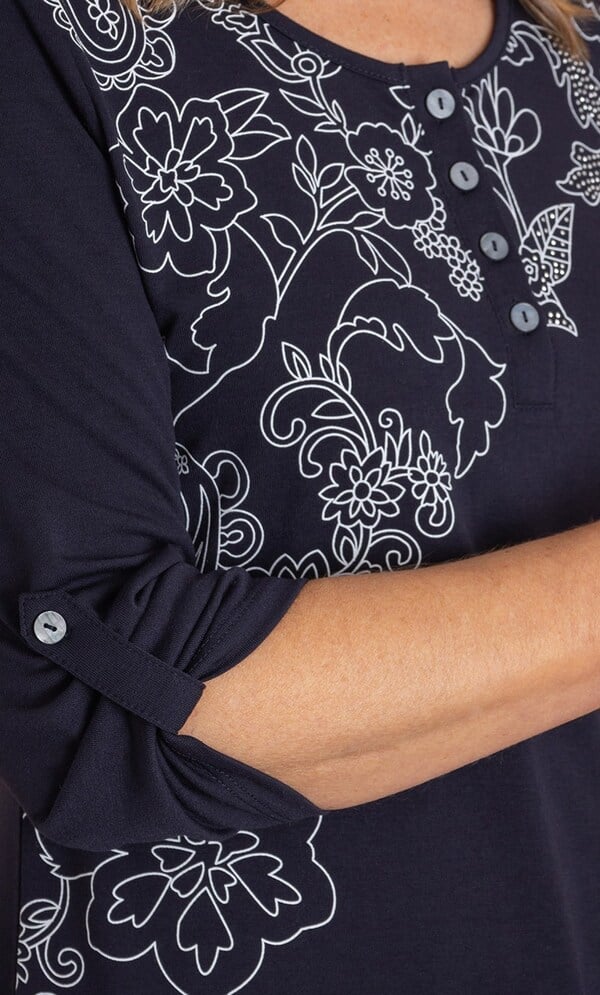Anna Rose Printed Lace Trim Top