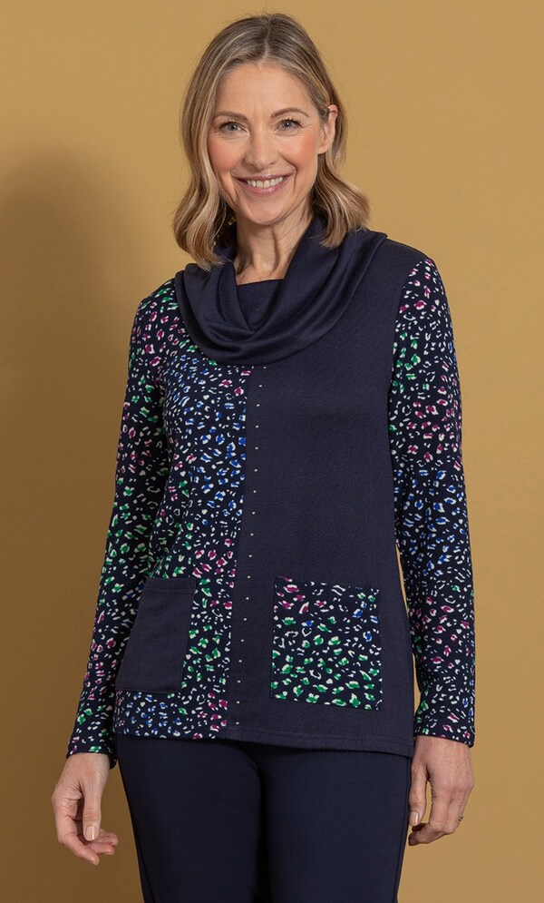 Anna Rose Embellished Patchwork Knit Top