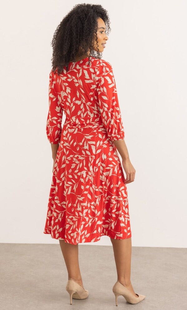 Leaf Printed Wrap Jersey Dress