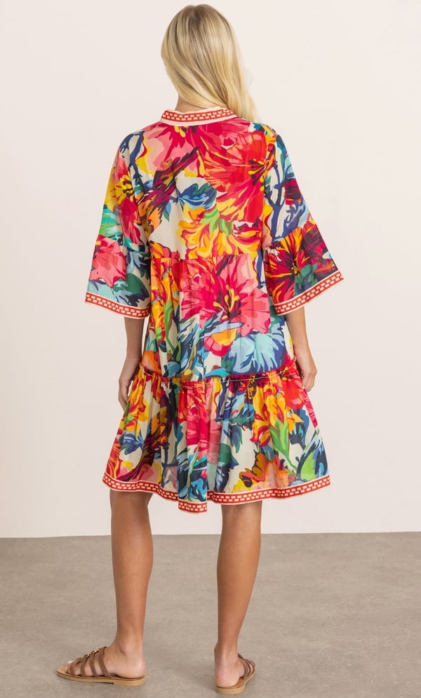 Bouquet Printed Cotton Tunic Dress
