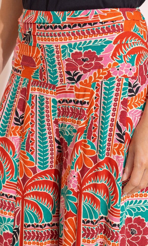 Botanical Print Wide Leg Palazzo Trousers