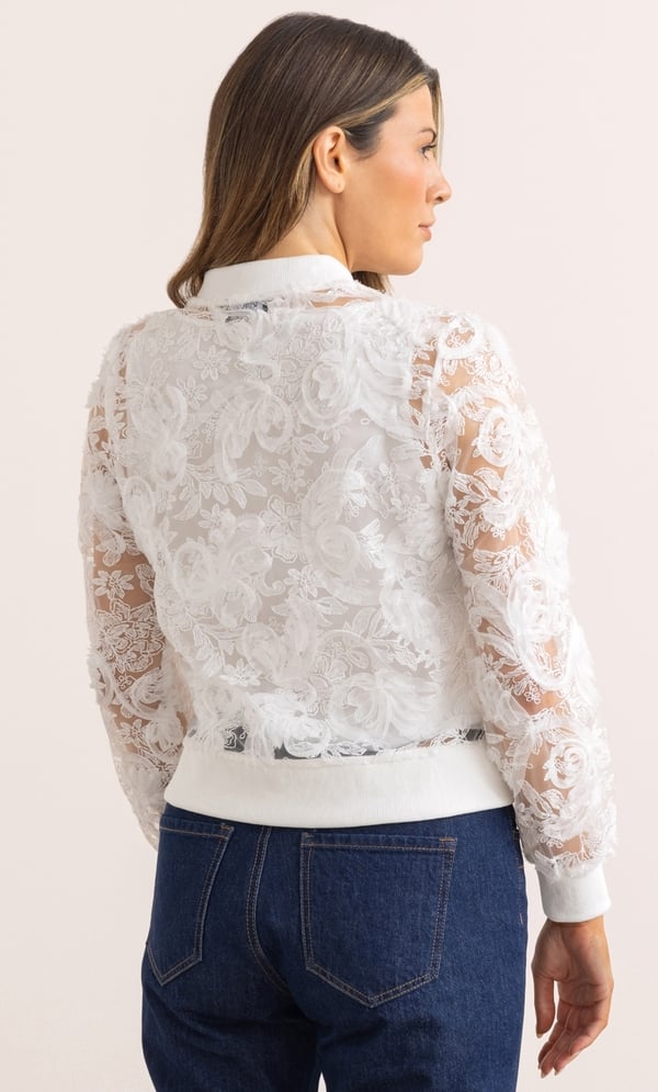 Embroidered Mesh Bomber Jacket
