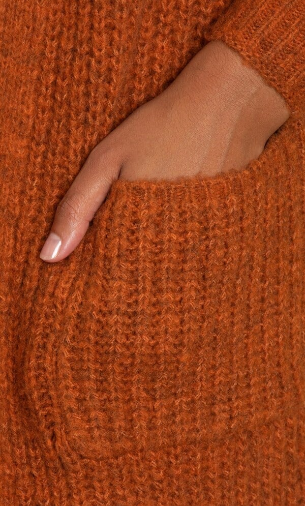 Open Front Longline Cardigan in Orange | Klass