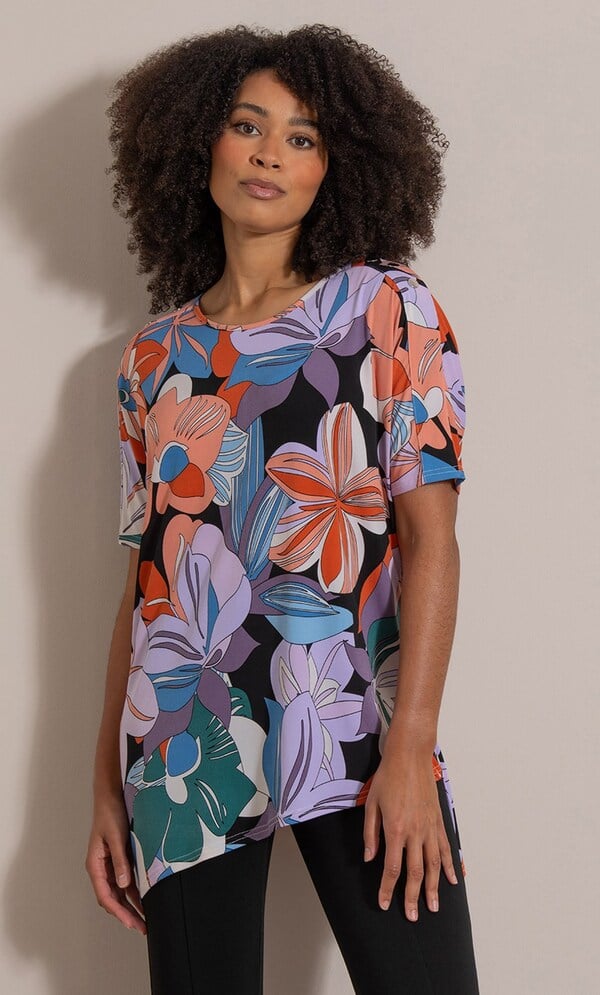 Bold Floral Printed Asymmetric Top