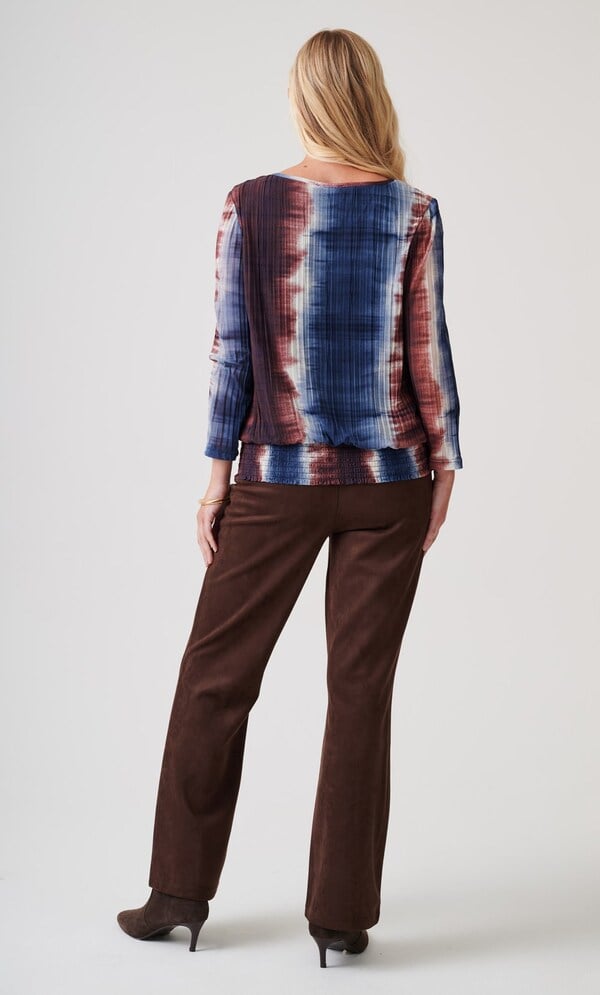 Printed Pleated Smocked Hem Top