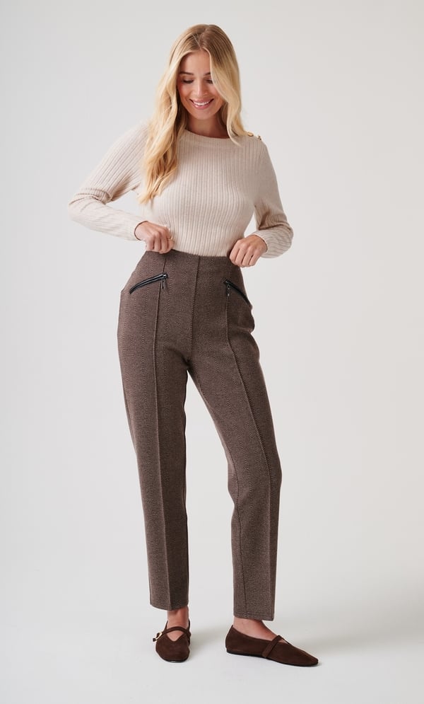 Chevron Patterned Slim Leg Trousers