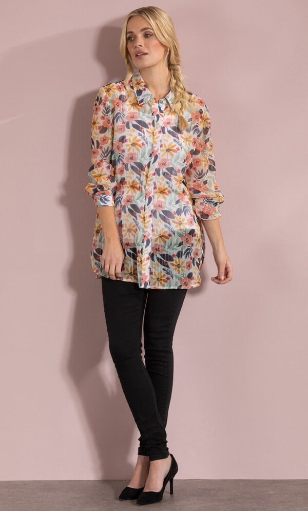 Botanical Print Semi Sheer Shirt
