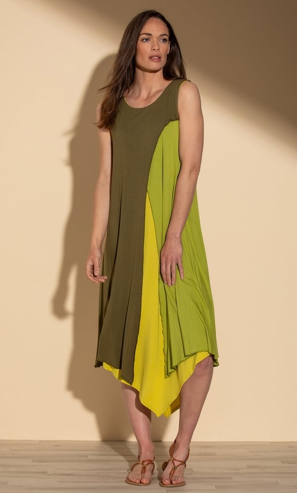 Sleeveless Layered Dip Hem Jersey Midi Dress