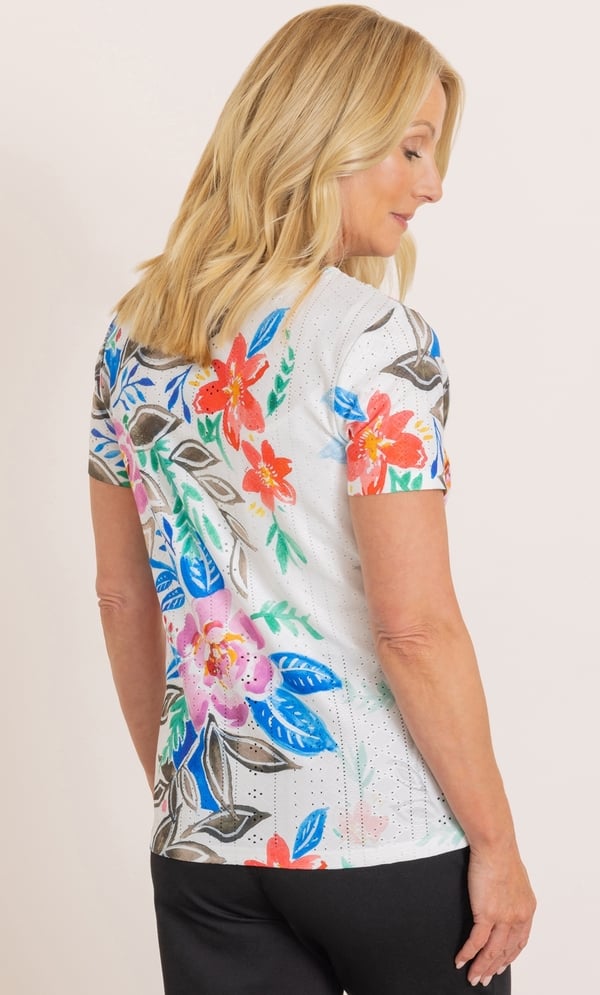 Anna Rose Lace Trim Garden Print Top